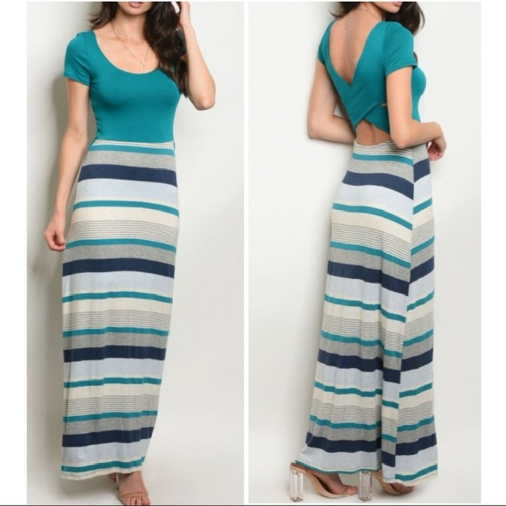 Teal Striped Maxi